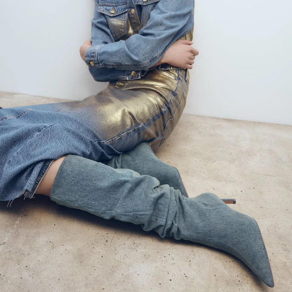Zara Slouchy Denim Boots - Picture 3 of 8